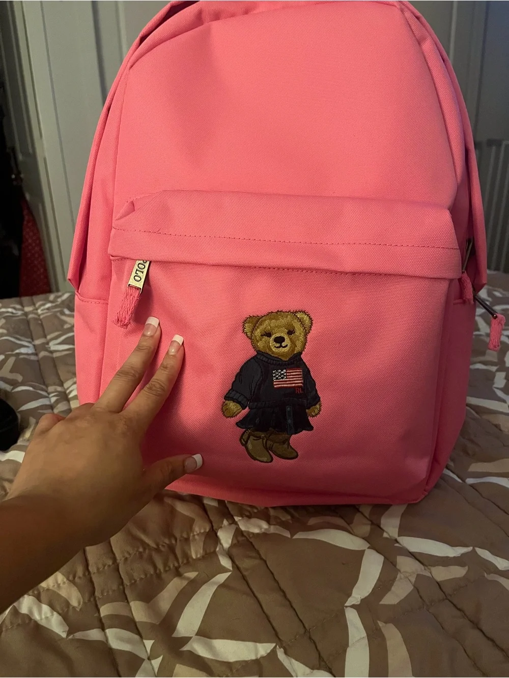 Polo by Ralph Lauren Pink bear Backpack with price taga
